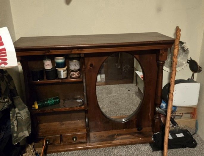 Wooden Dresser And Mirror