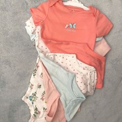 Beautiful Brand New Carter’s Baby Girls 5-Pack Cotton Bodysuits Size 9 Months