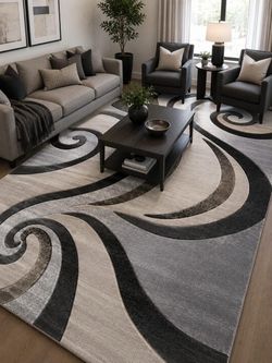 Large Area Rug with Abstract Swirl Pattern