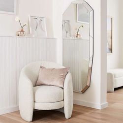 32" Beige Boucle Barrel Chair - Crate & Barrel Fernie Accent Chair [NEW]  **Retails for $499
