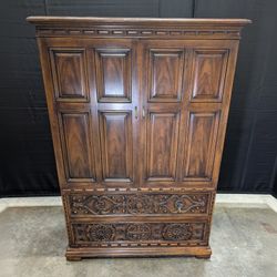 John Widdicomb Hand-Carved Dark Wood Armoire Cabinet