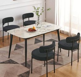 Black Boucle Dining Chairs Set of 4, Mid Century Modern Dining Room Chairs with 