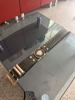 Versace Medusa Leather Belt – Black & Gold