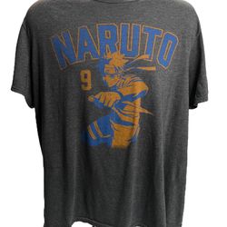Naruto Uzumaki in action with the number “9” Shippuden XL Gray T-Shirt Anime Tee