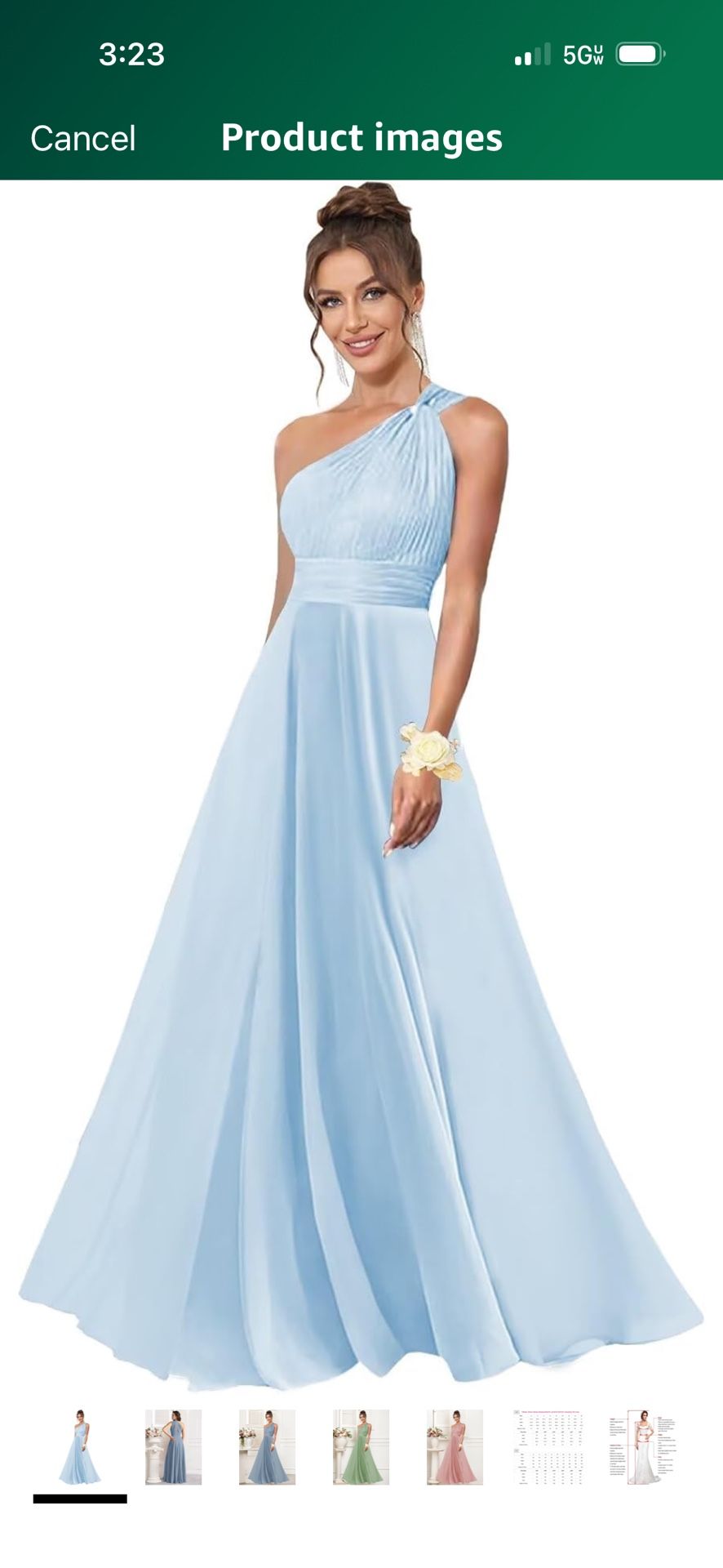 One Shoulder Bridesmaid Dresses for Wedding Chiffon A Line Pleated Long Formal Prom Dress with Pockets Light Blue Size 0