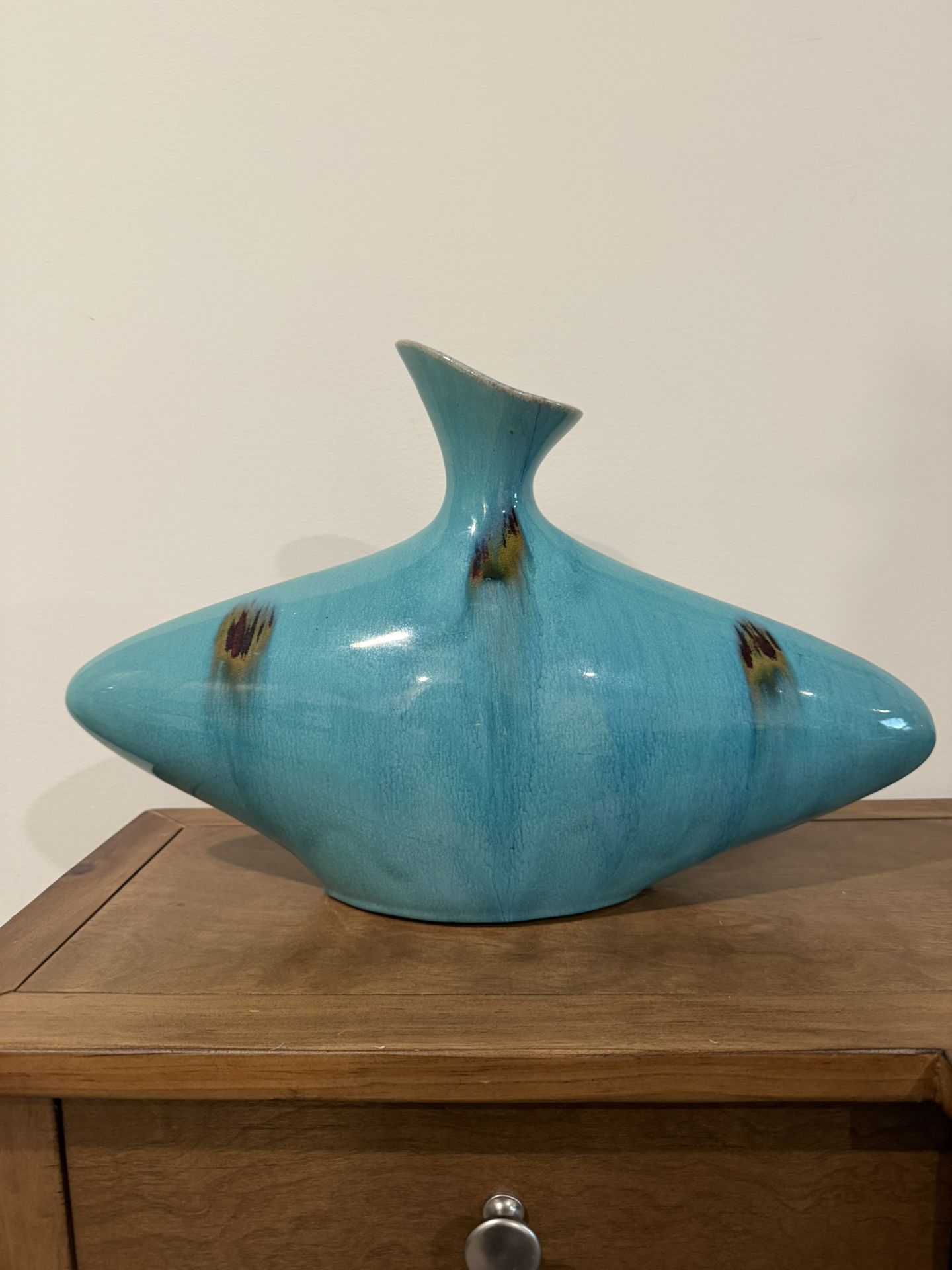Turquoise Abstract Vase (11” Tall)