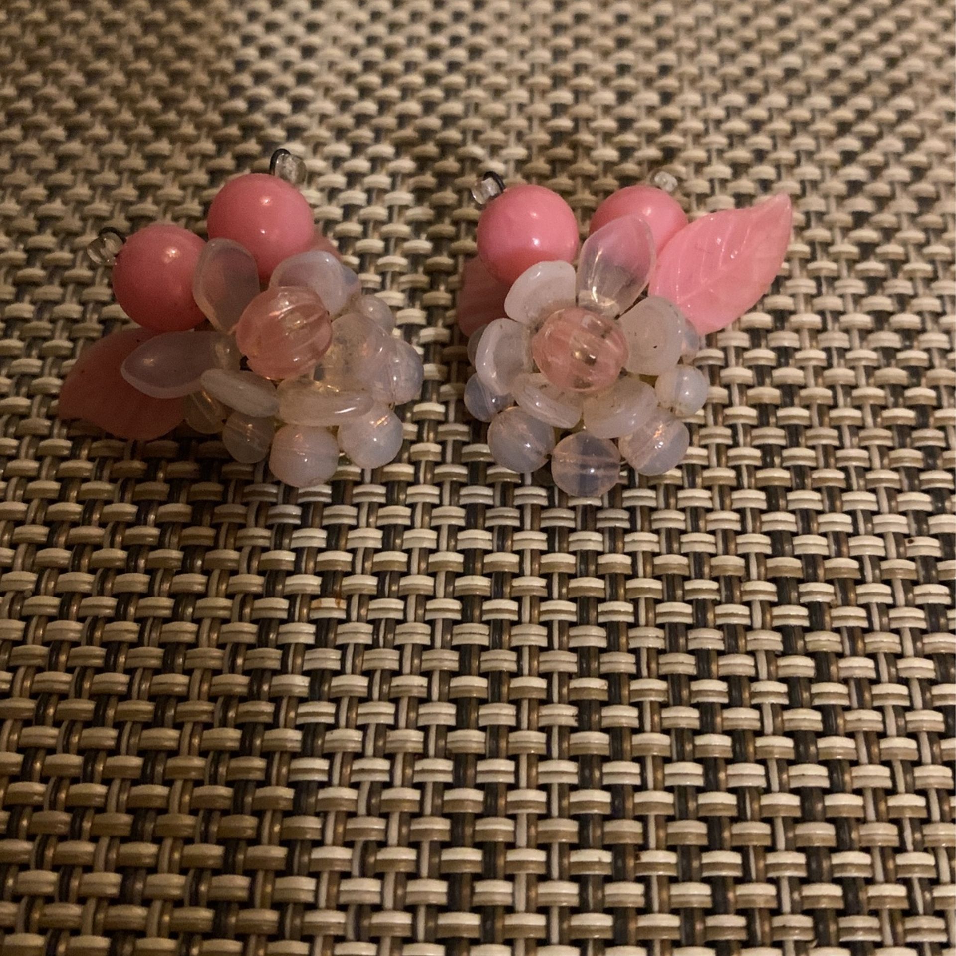 Vintage West Germany Clip On Pink Glass Cluster Earrings