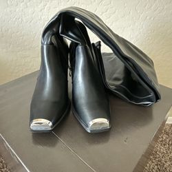 Thigh high faux leather boots