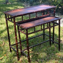 Faux Bamboo Console Nesting tables Multipurpose 