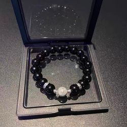 Simple obsidian bracelet for men and women, the same new Chinese beaded bracelet, niche, high-end sense, colorless with accessories