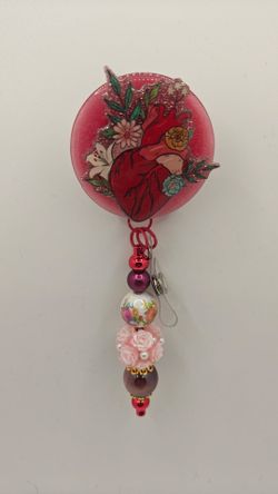 Floral Anatomical Heart Alligator Badge Reel