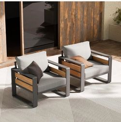 Aluminum Outdoor Patio Furniture - 2 Pcs Armchair, All-Weather Metal Modern Outside Furniture with Washable Thick Cushion for Garden/Backyard/Porch, G