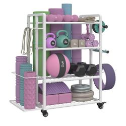 BRAND NEW 4-Tier Dumbbell Rack Stand Only, 400LB Capacity Adjustable Weight Rack for Dumbbells Kettlebells Yoga Mat, Home Gym Storage Rack with Wheels