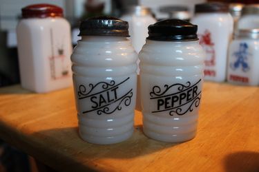 Hazel Atlas Beehive Milk Glass Ribbed Salt & Pepper Shakers