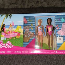 2 Barbie Dolls With Pool, Clothes And Barbie Car