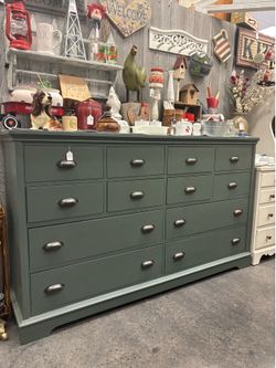Newly Refinished Green 12 Drawer Dresser