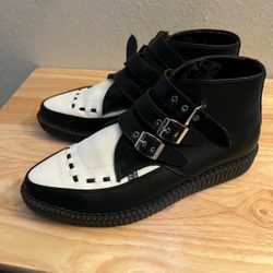 TUK Creepers Unisex Black and White High Top Buckle Vegan Men 7 Women 9