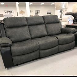 Black/ Gray 2 Piece Reclining Living Room Set / Sofa & Loveseat ☄️ Brand New✨ Showroom Available