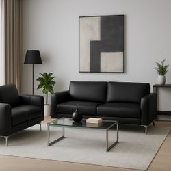2 Piece BLACK LEATHER living Room SET 