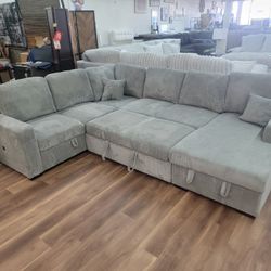 New Sleeper Storage Sectional In Fog 