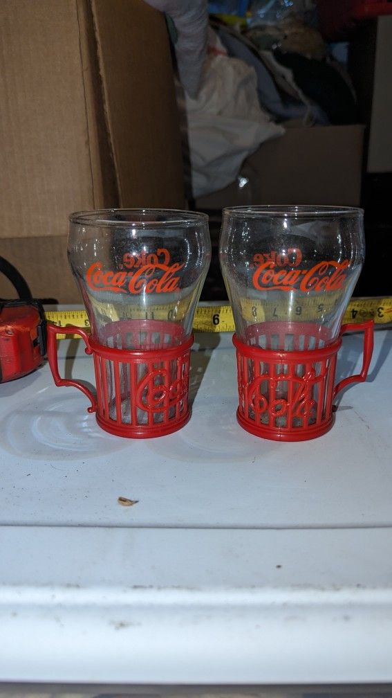 Coca Cola Cafe Bell Shaped Glasses With Plastic Holders