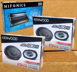 Kenwood Car Speakers 2-Sets 6x9" 3-Way Coaxial KFC-6966S System Hifonics 4-Channel Amplifier GE-800.4 800 Watts Bundle Package 🚨 No Credit Needed 🚨