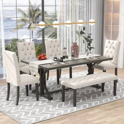 6 Piece Farmhouse Dining Table Set