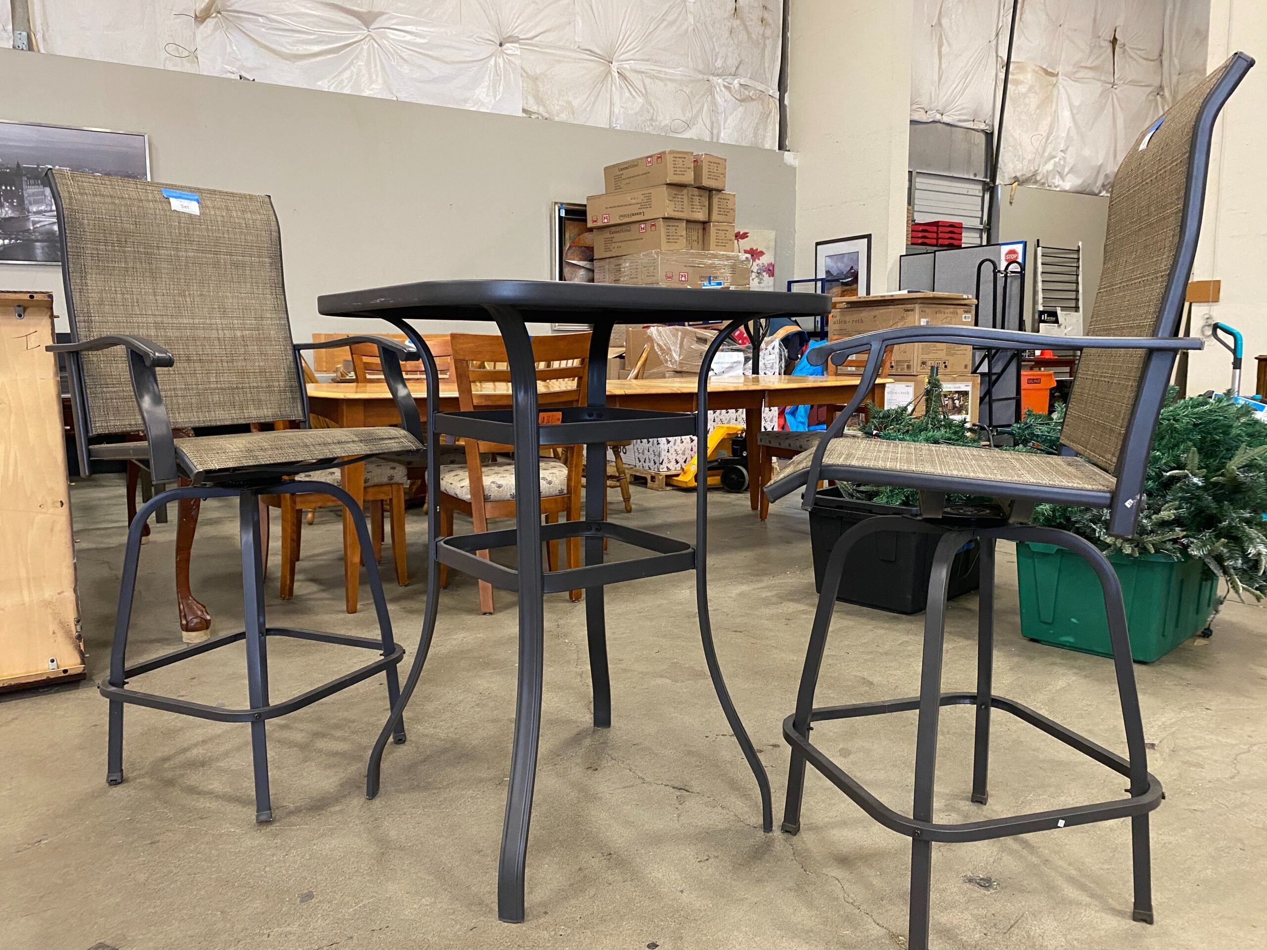 Outdoor 3 Piece Patio Set, Tempered Glass Bistro Table with Chairs