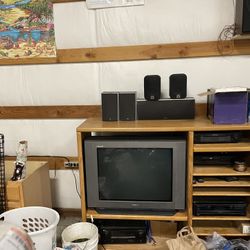 Speakers, Stereo Equipment, Tv, Entertainment Center, New Roll Of Speaker Wire. 