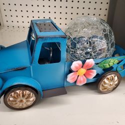 Solar LED Lights Blue Metal Truck & Crackle Ball LED Solar Garden Decorative