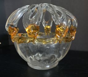Antique Victorian Bridal Basket Bank Hand Blown Glass