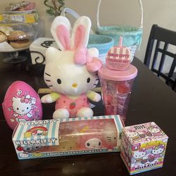 Hello Kitty Easter Plushy, Easter Egg, Tumbler Set, Collectible Mini Figure And Squishy Sensory Balls