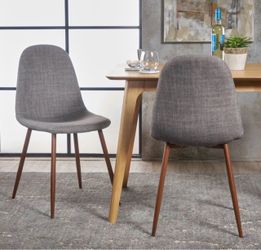 Set of 2 Mid-Century Modern Fabric Upholstered Dining Chairs Grey
