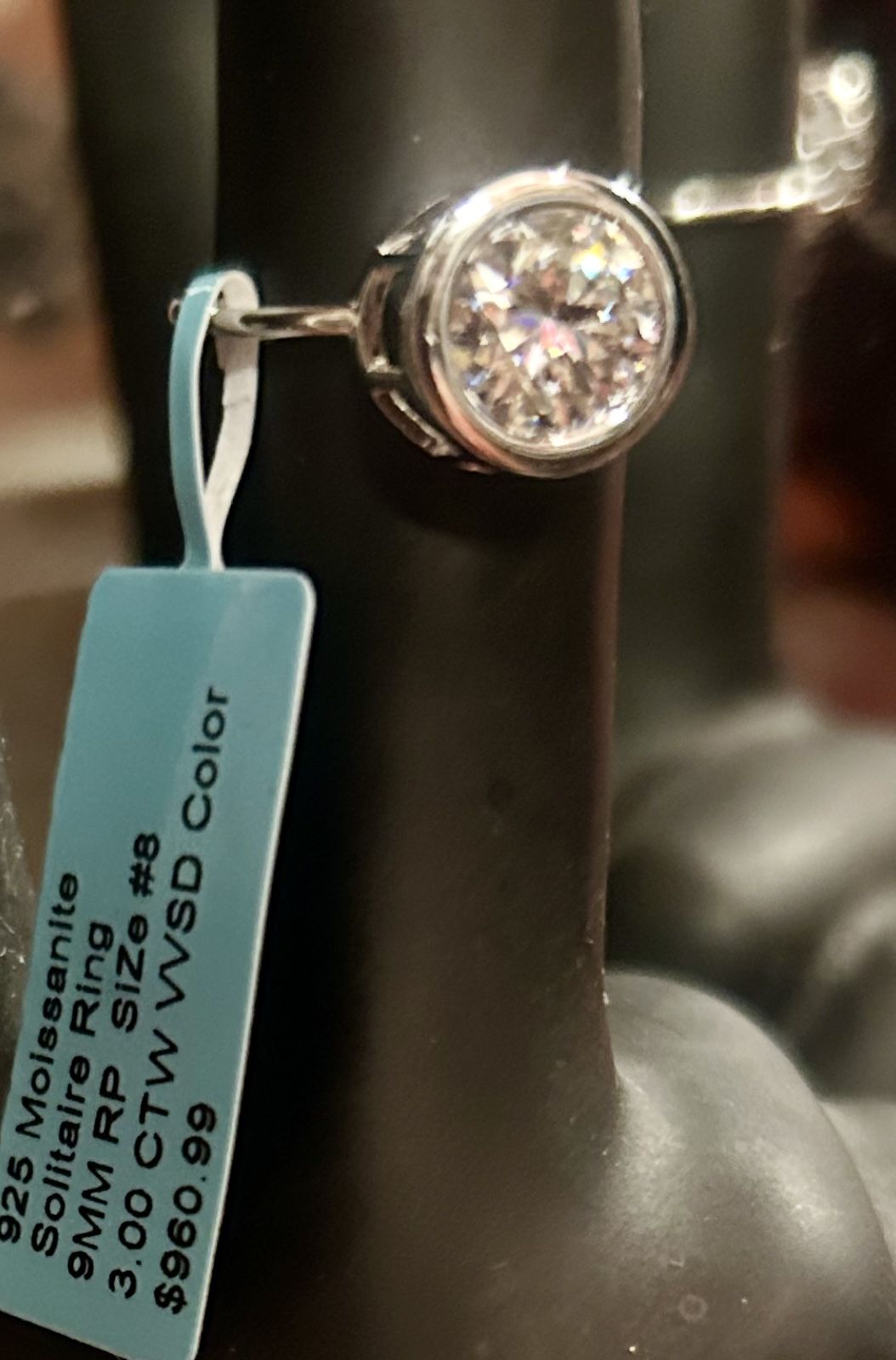 3ct 9mm Solitaire Moissanite Sterling Silver .925