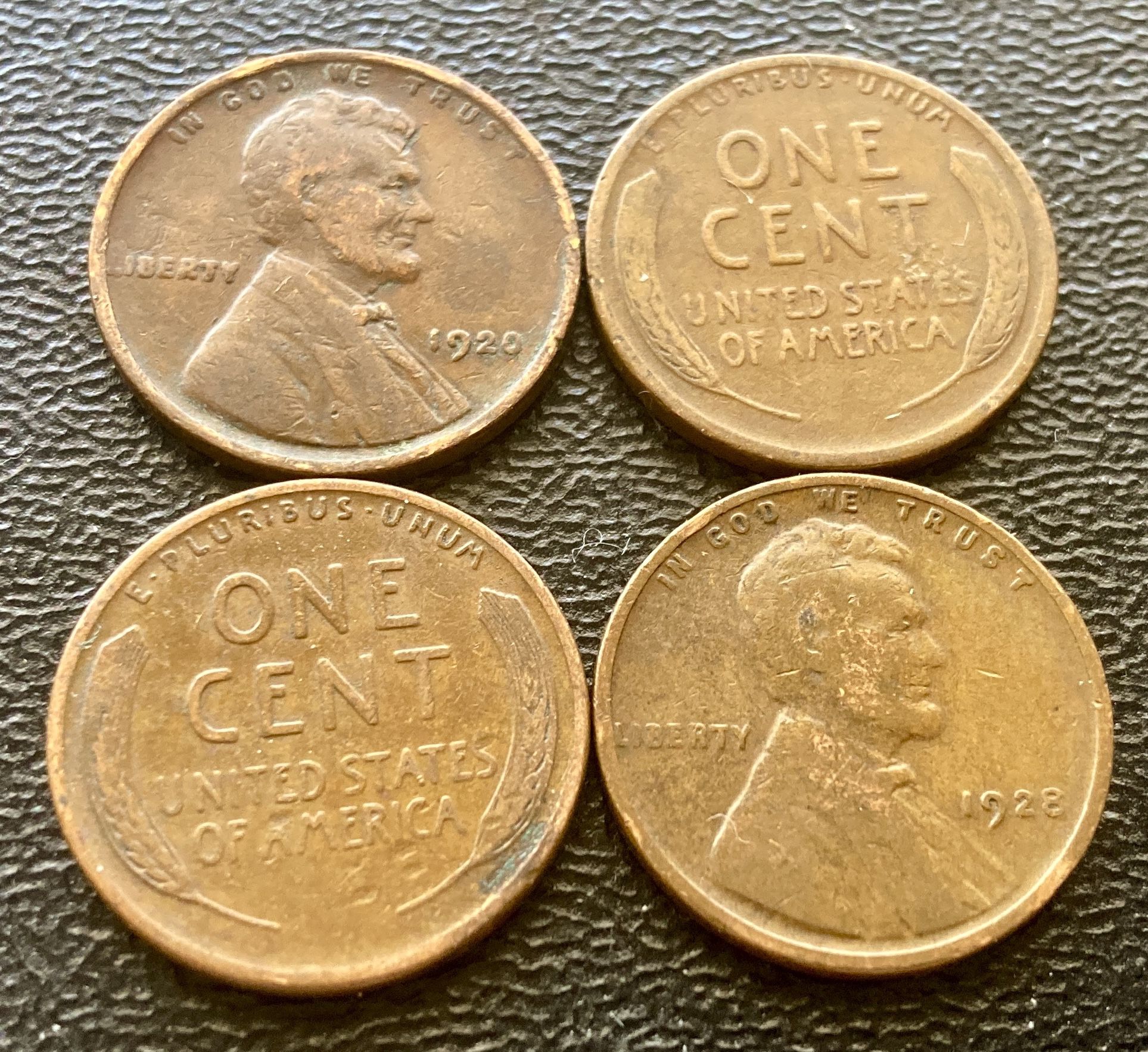 4 Antique 1920s Wheat Cents US Coins Pennies Penny