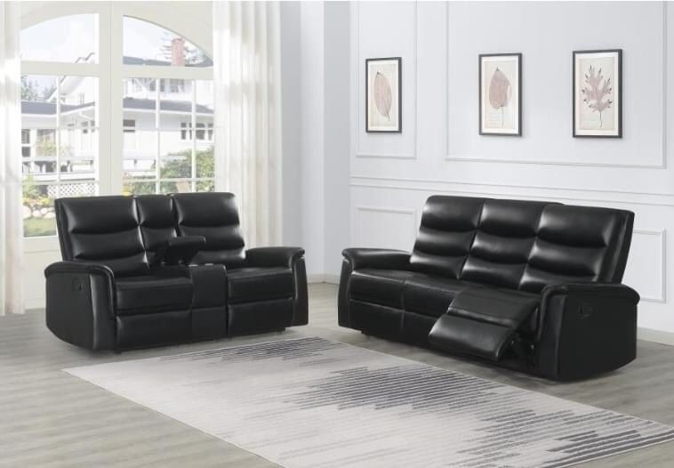 All Black Double Reclining Sofa And Love Seat Combo On Sale Now!! 