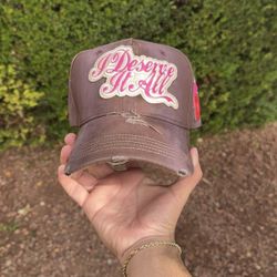 Dandy Hats I Deserve It All Pink And Brown Gorra Distressed