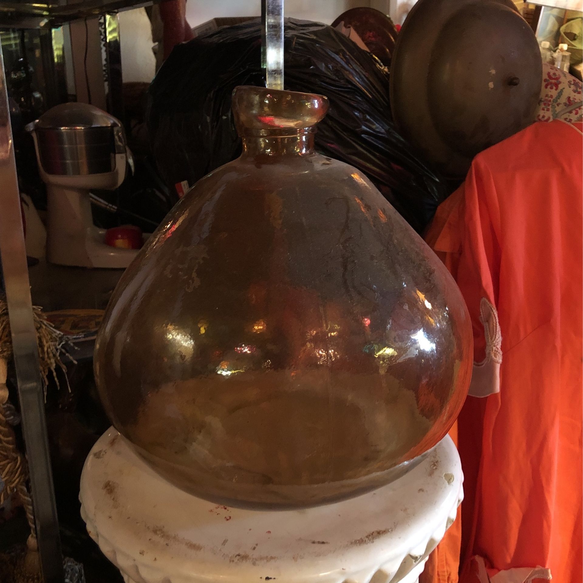 Beautiful vintage Handblown Amber Glass Bottle Terrarium Vase