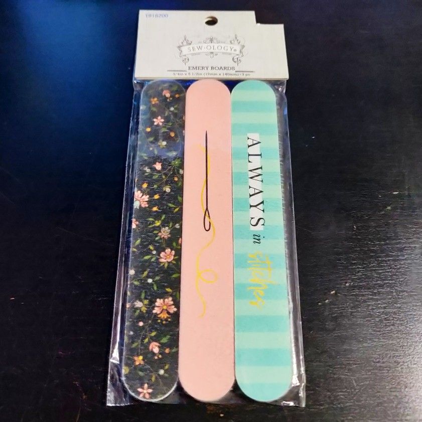 Sew-ology Emery Boards 3-Pack Nail File cute sewing themed nail tool accessories Seamstress Gift floral Always In Stitches sewing needle and thread