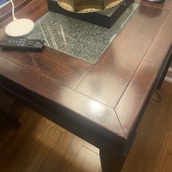 Dark Brown End Table With Glad Design Inlay