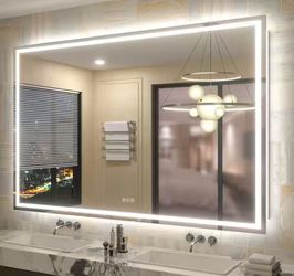 60 in. W x 40 in. H Rectangular Frameless Front & Back LED Lighted Anti-Fog Tempered Glass Wall Bathroom Vanity Mirror