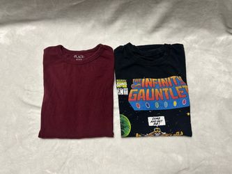 2 Boys burgundy red black graphic T shirt size XXL 16