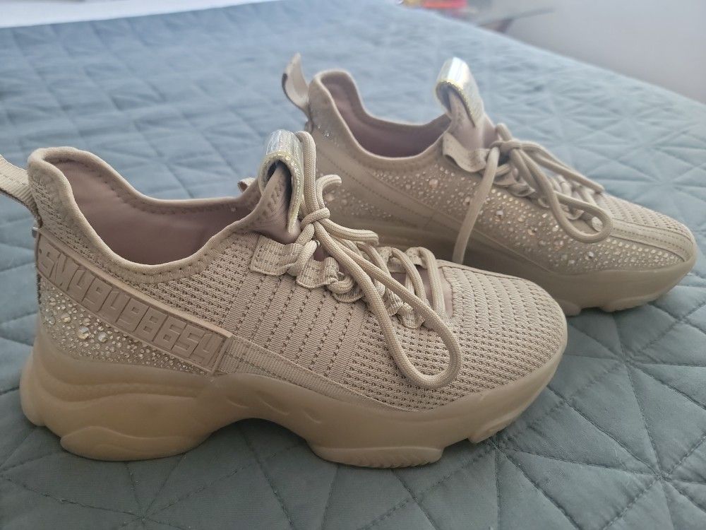 STEVE MADDEN WOMEN'S MAXIMA CHUNKY GLITZ SNEAKERS DUSTY TAUPE