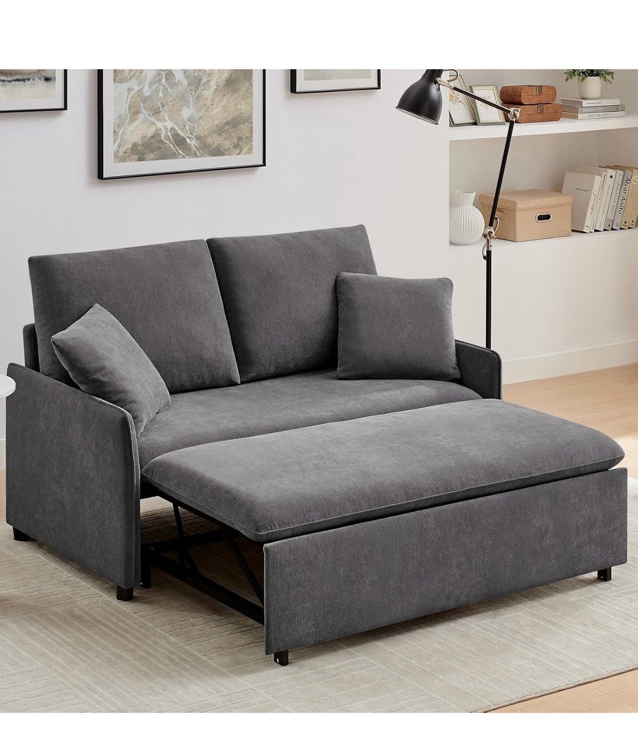 Sofa Bed, 3 in 1 Pull-Out Convertible Sofa Bed, 55'' Lounge Soft Futon Sofa with Adjustable Backrest, Chenille Couches for Living Room/Offi
