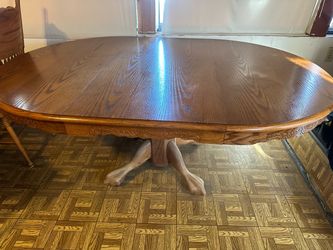 Oak Pedestal Dining Table with Carved Apron
