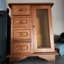 Vintage London Leather Musical Wooden Mini Armoire Jewelry Box