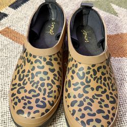 JOULES Rain Clogs Slip-on Rubber Welly Garden Brown Leopard Women's Size 7 / 38 
