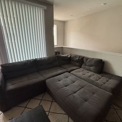 Dark Grey Sectional Couch w/ Ottoman 