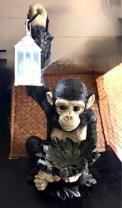 Almost 2 feet  garden resin monkey with lantern