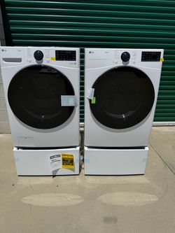 Washer And Gas Dryer Front Load LG ThinQ With Pedestal Washer 1.0 cu ft.